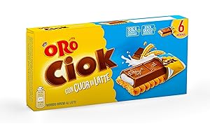 ORO SAIWA Oro Ciok Cuore di Latte, Biscotto con Tavoletta di Cioccolato al Latte Ripiena di Tenerissima Crema al Latte, Fonte Naturale di Fibre, Senza Coloranti e Conservanti, 120g (6 monoporzioni da 20g)