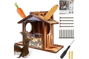 HOSPAOP Eichhörnchen Futterhaus Wetterfest aus Holz – Robust Eichhörnchen Haus mit Leinöl-Beschichtung, Belüftungslöchern und großer Futterstation – Futterstationen für Eichhörnchen & Kobel