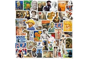 KADERAS 52Pcs Olio Pittura Stile Adesivi, Sculture Famose Dipinti D'arte, Retrò Classici Impermeabili Vinile Stickers per Valigie Bagagli Skateboard Casco Laptop (Olio Pittura Adesivi)