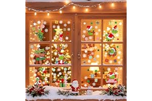Koxtyzo Vetrofanie Natalizie, 9 Fogli 97 Pezzi Adesivi Natalizi per Finestre Riutilizzabili, Grin-ch Vetrofanie Natalizie per Finestre, Decorazioni Natalizie, Addobbi Natalizi per la Casa