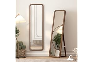 LVSOMT Specchio da terra in legno, 160 x 46 cm Specchio figura intera con cornice in legno, Specchio da parete grande rettangolare, Moderno Specchio a pavimento per camera da letto spogliatoio, Noce