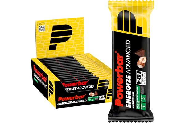 Powerbar - Energize Advanced - Hazelnut Chocolate - 15x55g - Barre énergétique riche en glucides - Magnésium et sodium