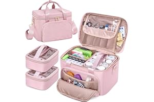 Prokva Sac de Rangement pour Médicaments avec 2 Sacs Médicaux, Sac de Rangement pour Flacons de Pilules, Sac de Premiers Secours Vide pour Voyage, Soins à Domicile, Rose (Sac vide Uniquement)
