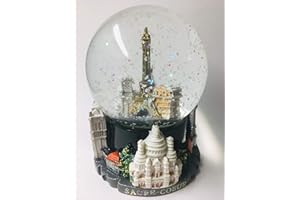 Vianaya - Sfera di neve Parigi Torre Eiffel, base in resina con monumenti in 3D e globo in vetro con glitter scintillanti, colore nero, misura media (altezza 11 cm)