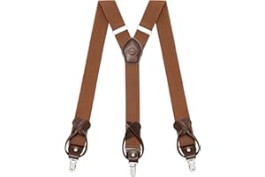 KOHENTACT Bretelles Homme avec Options de Fixation par Clip et Bouton, 6 Boutons Inclus, Largeur 3,5 cm en Forme de Y pour les Tailles jusqu'à 200 cm, Acier Inoxydable, Plage de Réglage d'Élasticité Extra Large