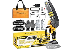 Saker Mini Chainsaw Cordless 6-Inch-Switch Security Lock-Cordless Power Chain Saws-Handheld Small Chainsaw for Cutting Wood Trimming and Woodworking Gift for Men 2 Batteries