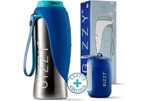 GIZZY® Trinkflasche Hunde für unterwegs - auslaufsicher & robust aus Edelstahl, in 2 Größen inkl. weichem Hundehandtuch | Trinkflasche Hund I Hundetrinkflasche für unterwegs für alle Hunde