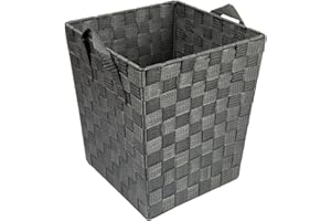 EHC Woven Waste Paper Bin Basket with Hollow Handle, Grey