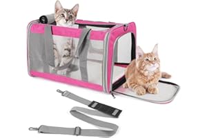 TIYOLAT Pet Carrier for Large Cats of 20 Lbs, Collapsible Carrier Bag for Big Cat or 2 Kittens,Soft Sided Puppy Carrier with Sturdy Travel Transport Strap, Adequate Ventilation, 4 Mesh Windows(Pink)