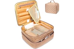 LEcylankEr Beauty Case Donna Grande, Borsa Cosmetica a Doppio Strato Portatile, Pochette Trucchi da Viaggio con Scomparti Multipli, Beauty Case Trucchi Impermeabile di Grande Capacità (Marrone)
