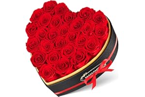 MAMAMIKO 27 Ewige Rosen in Herzform Box - Infinity Rote Rose, Konservierte Echt Blume Rose Geschenk, Valentinstag Jahrestag Geburtstag Geschenk für Sie Frauen Mama Freundin Muttertagsgeschenk