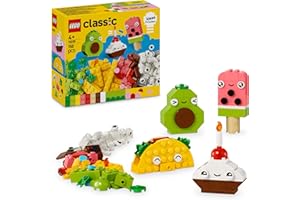 LEGO Classic Amigos Nutritivos Creativos Comida de Juguete para Niños y Niñas de 4 Años o Más, Ladrillos de Colores para Construir un Cupcake, Helado, Aguacate y Taco, Regalo Infantil 11039