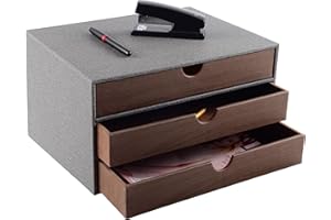 XNONE PU Leather Desk Organizer with 3 Drawers,Office Desktop MultiFunctional Drawer for Stationery/A4 Paper/Document/Magazine/Book/Letter/Jewelry/Makeup Product Home Decora Storage Box (Grey)