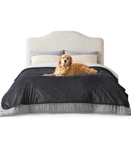 Dreamzie Wasserdichte Decke 100x120 Cm Sherpa Fleece – Hundedecke Sofa Bett Waschbar Dunkelgrau