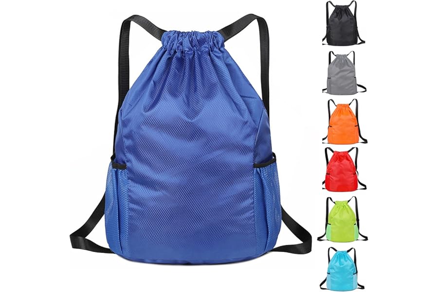 KANGSIT Drawstring Bags, Unisex Gym Sack, Swim PE Bags Drawstring Gym Bag for Kids Adults String Swimming Sports Bag for School Sports Swimming Gym Travel (Blue)