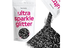 Hemway Premium Ultra Sparkle Glitter Multi Purpose Metallic Flake for Arts Crafts Nails Cosmetics Resin Festival Face Hair - Black - Chunky (1/40" 0.025" 0.6mm) 100g / 3.5oz