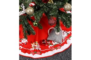 Bixury Falda de Árbol de Navidad Rojo,90 cm Falda de árbol Circular Cubre pie Alfombra de Arbol de Navidad Manta de árbol de Navidad con Patrón de Papá Noel Adornos para Decoración Navideña