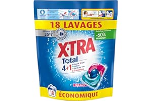 X TRA X-Tra Total, Lessive capsule, Trio-Caps, Total 4+1, Proprete, Eclat, Fraicheur, Engagé pour vous, Economique, Efficace des 20°C, 100% hydrosoluble, 18 lavages