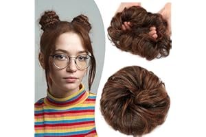 INSCCA Coda Capelli Extension Castano ramato chiaro e marrone più scuro Chignon Facile per Capelli Ciambella per Chignon Ricci Finto Scrunchie Coda di Cavallo Extension Updo Posticci Parrucchino