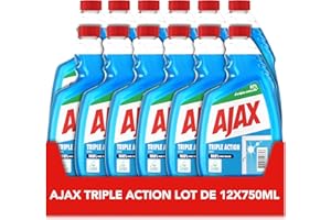 Ajax - Produit Nettoyant Vitres Ajax Triple Action recharges - Pour des Vitres 100% Sans Traces et 100% transparentes - Nettoie en profondeur - Formule 3 En 1-750mlx12