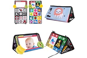 Lassuzie Miroir Montessori Bébé Eveil, Jeux Sensoriels avec Livre en Tissu Doux, Cadeau Jouet Nouveau né 0 3 6 9 12 Mois