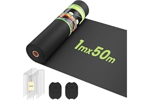 OUNUO Unkrautvlies Gartenvlies 100g/m² gegen Unkraut, 1mx50m Rolle Unkrautgewebe Extra Stark mit 50 Erdanker, 50m² Unkrautfolie Wasserdurchlässig, Reißfestes Unkrautflies mit hohe UV-Stabilisierung