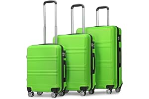 Kono Luggage Sets of 3 Piece Lightweight 4 Spinner Wheels Hard Shell Trolley Case 20"/24"/28" (Apple Green Set)