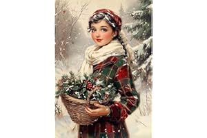 NEWENMO Belle Jeune Femme Diamond Painting Set,5D Scène de Neige Peinture Diamant pour Adultes,DIY Vintage Diamant Painting Kit Complete,Pont Cristal Débutant Art Kit,pour Maison Décoration-30x40cm