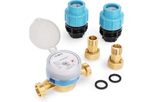 HYDROBIL Contador de Agua Fría Casquillo Anillo para Agua Potable Antimagnético Compacto Interior y Exterior Presión MAX 16 Bar Temperatura MAX 30°C 3/4” MDPE/PE para 32 mm BSP 2.5 m3/h