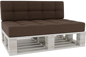 Gutekissen® Cuscini per pallet Cuscini trapuntati con bottoni, Cuscini per pallet trapuntato PFG Set (Cuscino di seduta 120x80 +Schienale 120x40), Marrone