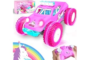 GirliGlee Macchina Telecomandata per Bambini,1/18 Unicorno LED Auto Telecomandata con 2 Batterie,Regalo Bambina 5 6 7 8 10 Anni,Giocattoli Giochi Bambina 6 7 8 Anni Femmina,Unicorno Bambina Regalo