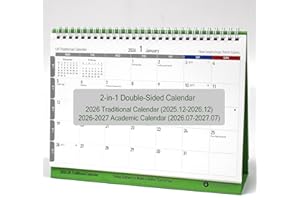 AGGAFA 2026–2027 Desk Flip Calendar, Bigger Text & More Writing Space, 2-in-1 Double-Sided Standing Design with Traditional & Academic Year, Writable Colour-Coded Pages, Moon Phases, 250 × 195 mm
