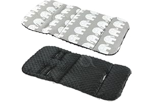 TIRRITO Reversible Cotton & Bubble Fleece Pram Insert, Liner Covers 5pt Universal (Grey Elephant/Black Fleece)