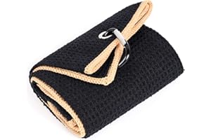 Mile High Life Serviette De Golf Microfibre Tissu Microfibre Haut De Gamme Tissu Nid d’Abeille Clip Mousqueton Robuste(Noir Jaune)