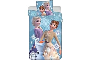 Frost 3 Enkelsäng Påslakan 140x200 + Örngott Elsa Anna Disney | Vändbart sängset | Naturlig bomull andningsbar Oeko-Tex | Disney | Flickor 3-10