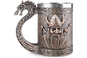 JUMRHFAN Drakkar Statek Wikingów, Wkład Do piwa ze stali nierdzewnej, kubek wikingó w, skandynawski kufel do piwa Wikingów, prezent dla mężczyzn, nadaje się do kolekcji, na Dzień Ojca(Styl-1)