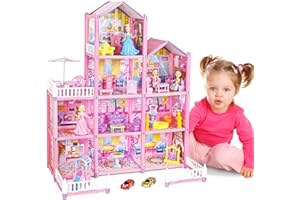 deAO Dollhouse Dream House for Girls, Dollhouse Townhouse with Toy Figures and Furniture Accessories, Dreamhouse Playhouse Playroom Dolls Toy for Children from 3 Years (10 Rooms)