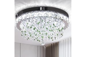 Finktonglan 18 '' Kristallkronleuchter Decke, moderne Kronleuchter mit grünen Kristallen, leuchtende LED Kristalldecke leichte Halbflush Streit Kronleuchter für Schlafzimmer Wohnzimmer 6500k Weiß