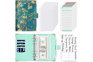 Hnogri Classeur budgétaire avec enveloppes à glissière, A6 Money Saving Binder Cash Envelopes for Budgeting, PU Leather Budget Planner Money Organizer for Cash Bills, Floral Budget Wallet for Women.