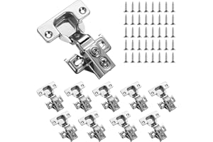 Evanda Zawiasy do szafek, zestaw 10 nakładek ze stali nierdzewnej, zawiasy do szafki kuchennej, zawiasy drzwiowe, ze śrubami