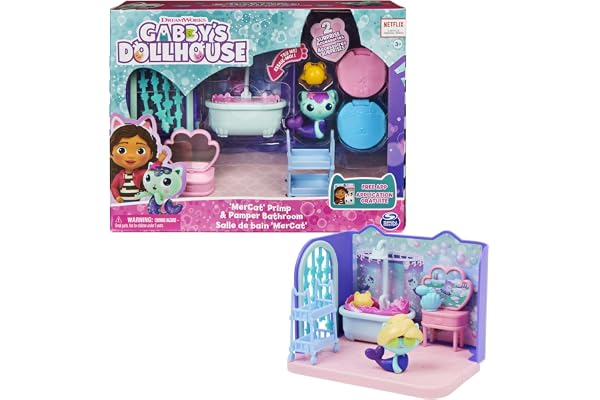 Gabby et la Maison Magique - Gabby Dollhouse - Pièce La Salle De Bain Marine - 1 Figurine + Accessoires - Dessin Animé Jouet Maison De Poupée - Jouet Enfant 3 Ans Et +