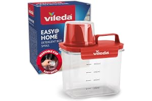 Vileda tvättmedelslåda 1 100 ml röd – praktisk förvaring för tvättpulver – inklusive mätkopp för exakt dosering – lufttät och