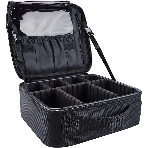 Nanshy Große Reise-Make-up-Tasche Mit Spiegel – 3 Schichten, Wasserdicht, 40x28x14 Cm, Schwarz