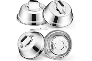 HaWare Burgerglocke, 4 Stück Edelstahl Burger Glocke mit Gummigriff, Burgerhauben Schmelzglocke für Grill, Steak, Cheese, Käse, Teppanyaki, Außen & Innen, Spülmaschinenfest - 16.8 x 6 cm