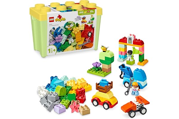LEGO Duplo Classic La Boîte de Briques Voitures et Camions - Jouet Éducatif Garçon ou Fille dès 1 an - Jouet d'Éveil pour Bébé - Briques 1-2-3, 2 Figurines & 3 Véhicules sur Roues - Idée Cadeau 10439