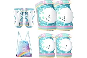 GENERIC SULIFEEL Rainbow Unicorn Knee Pads for Kids Roller Skating Knee Elbow Pads with Drawstring Bag Wrist Guards Adjustable Protective Gear Set for Girls Boys Bike Cycling Skateboard Scooter