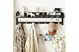 AMBIRD Wandgarderobe 89cm - Große Wandkleiderhaken, Eingangsregal mit 7 Doppelhaken, Post- und aus Holz, Wandmontiert (Schwarz)