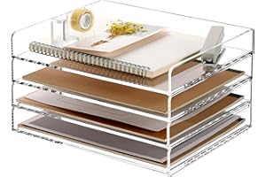 SANRUI Briefablage Acryl Transparent Ablagefächer Stapelbar A4 quer Dokumentenablage, Briefkorb, für Büro Schreibtisch Briegablage, Papierablage 4 Stück