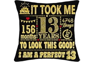 BOMMEX 13th Birthday Present Gifts for 13 Years Old Girls Boys Black Cushion Cover 18x18 Inch 13th Birthday Decorations Daughter Son Granddaughter Grandson Girls Boys 13th Birthday Gifts (13th birthday)