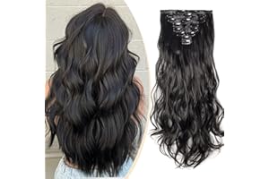 S-noilite Set 8pcs Clip in Hair Extensions Extension Clip Capelli Testa Piena 18Clips Parrucchino 60cm Riccio Nero scuro